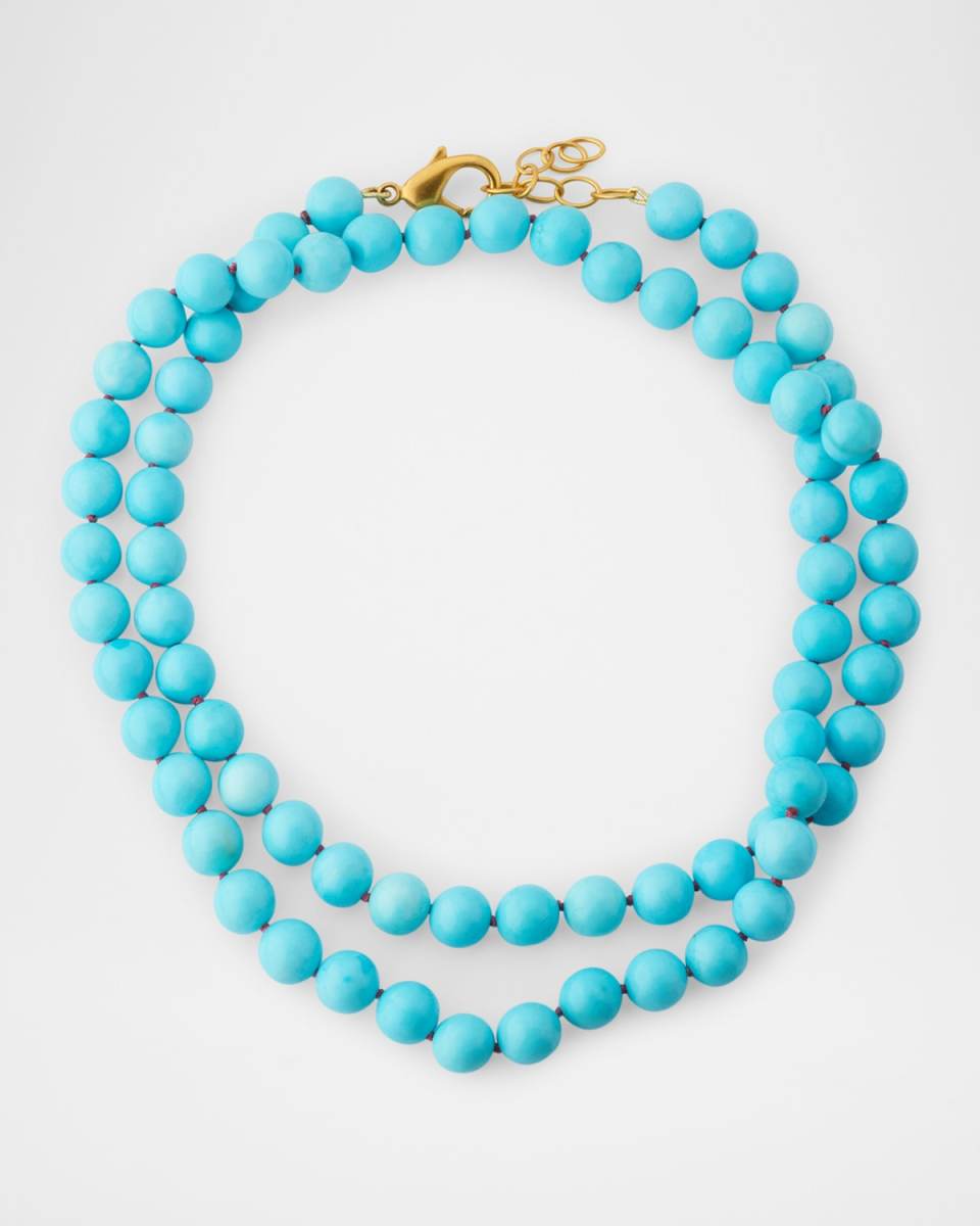 Hand-Knotted Turquoise Howlite Bead Necklace, 36"L